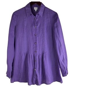Armani Collezioni Italy Sz 10 Medium Shirt Top Blouse LINEN Purple Pintuck